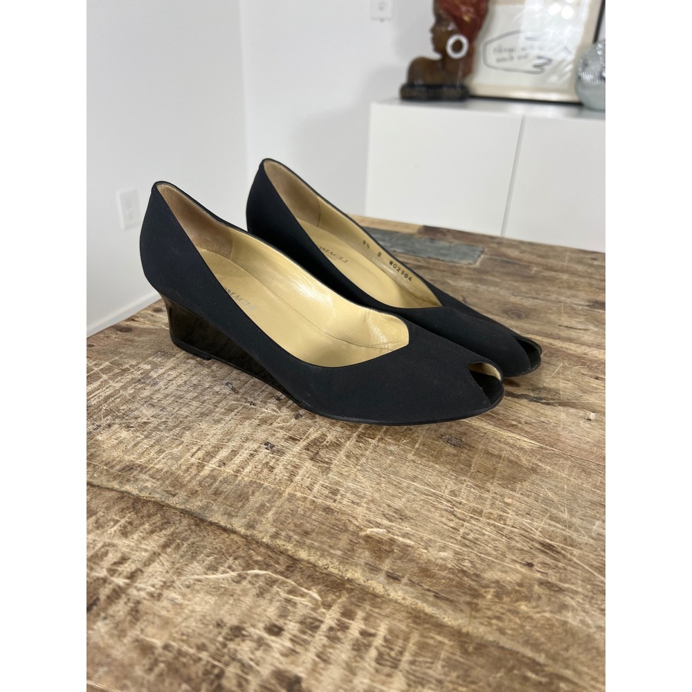 Bruno Magli Womens Black Peep Toe Wedge Pumps Made in Italy Size 9.5 B